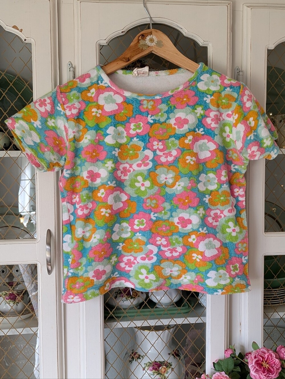 VTG 60s 3 Collection Bright Floral Terry Knit Tops Colorful Retro Print Women's - Picture 7 of 15
